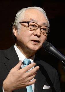 共同通信きさらぎ会で講演する日本郵政の長門正貢社長＝２月９日、東京都内のホテル