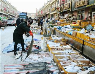 黒竜江省撫遠市にある魚市場=1月7日(共同) 黒竜江省撫遠市にある魚市場=1月7日(共同)