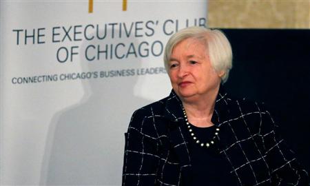 利上げに積極的な姿勢を示したＦＲＢのイエレン議長＝３日、米シカゴ（ＡＰ）