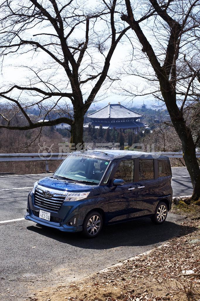 奈良・若草山ドライブウェイの「大仏殿ビューポイント」にて。さすが大仏殿、７００～８００メートルほど離れていてもこの大きさで写る。ダイハツ・トール