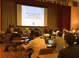 開幕した北太平洋まぐろ類国際科学小委員会＝２５日、東京都港区（高木克聡撮影）