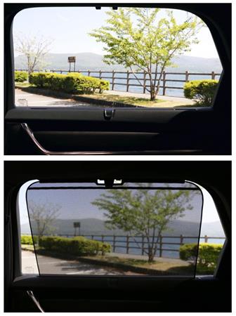 後席のロールサンシェードを上げた状態（写真下）