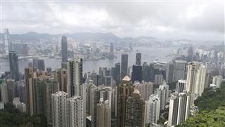 香港島のビクトリアピークから見下ろしたビル街（共同）