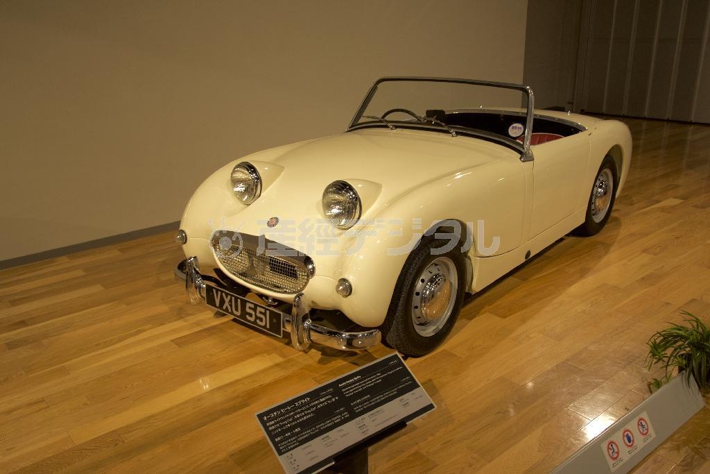 最後の４台は、前々回取り上げた２０００ＧＴの特別展示を含む「バックヤード収蔵庫展」から。オースチン・ヒーレースプライト（１９５８年・英）。トヨタ博物館