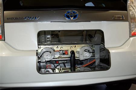 荷室下のバッテリー。トヨタ産業技術記念館