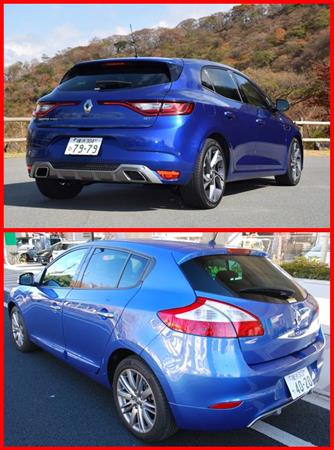 新型メガーヌの外観を先代（下）と比較