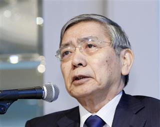 講演する日銀の黒田東彦総裁＝７日午後、東京都内のホテル