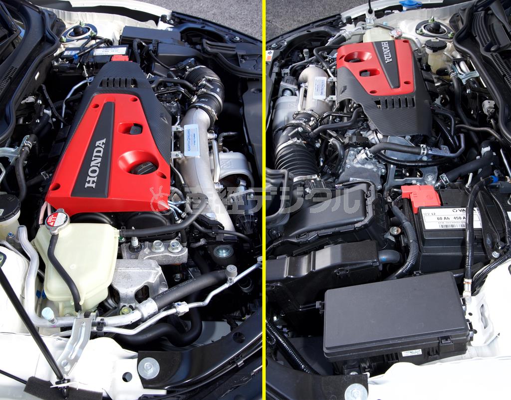 エンジンルームを左右から。ホンダ・シビックＴＹＰＥＲ