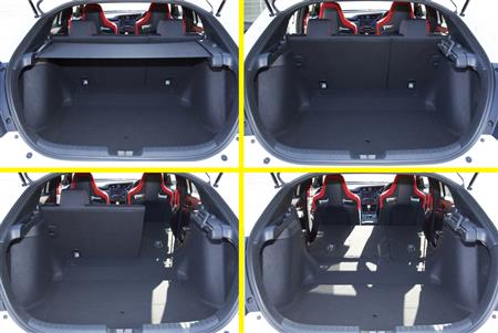 後席は左６：右４の分割可倒式。横断幕式トノカバーのデザインが秀逸。ホンダ・シビックＴＹＰＥＲ