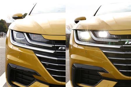ヘッドライト消灯時と点灯時。ＶＷ・アルテオン