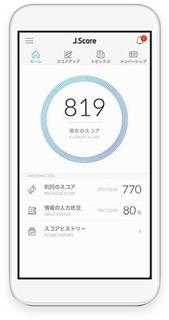年収などを元に算出されたＪスコアの画面。ヤフーのＥＣ利用履歴と連携することで金利が低下する