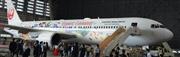 報道陣に公開された日本航空の東京ディズニーリゾート３５周年特別塗装機＝２２日、東京都大田区