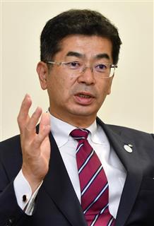 インタビューに答えるＮＴＴ西日本の小林充佳社長＝大阪市中央区のＮＴＴ西日本本社（奥清博撮影）