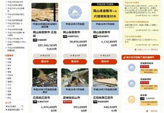代行の自治体を通じ、西日本豪雨の被災地に寄付ができる「ふるさとチョイス」のホームページ（ふるさとチョイス提供）