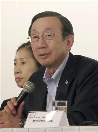 「世界ラーメンサミット」を終え記者会見する日清食品ホールディングスの安藤宏基社長=23日午後、大阪市