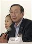 「世界ラーメンサミット」を終え記者会見する日清食品ホールディングスの安藤宏基社長＝２３日午後、大阪市