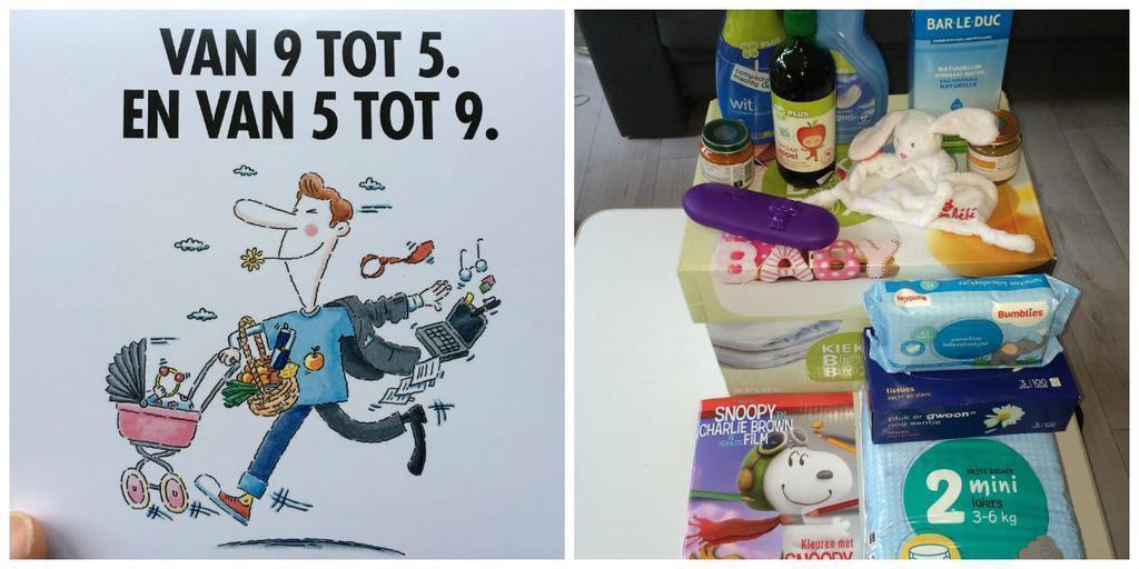 レッドブルのパッケージには「９時から５時まで、そして５時から９時まで」のコピーとともに、片手で仕事、片手で育児をするパパのイラスト。右：大手スーパーの詰め合わせセット