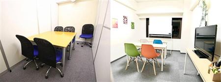 利用できるスペースの一例東京駅徒歩１分 (１００円～５５０円／１ｈ)＝左＝と、新大阪駅徒歩２分 (１００円～１３９９円／１ｈ)