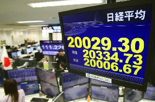 大幅続落した日経平均株価を示すモニター＝２１日午前、東京・東新橋の外為どっとコム