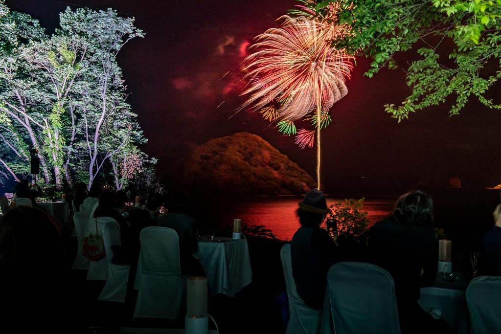 浅虫の夜空に舞い上がる花火