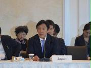 水素閣僚会議で発言する菅原一秀経済産業相＝２５日、東京都千代田区（平尾孝撮影）