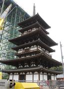 素屋根が撤去され姿を現わした国宝・東塔＝１１月２２日、奈良市の薬師寺