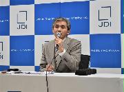 記者会見するＪＤＩの菊岡稔社長＝１２日、東京都千代田区（井田通人撮影）