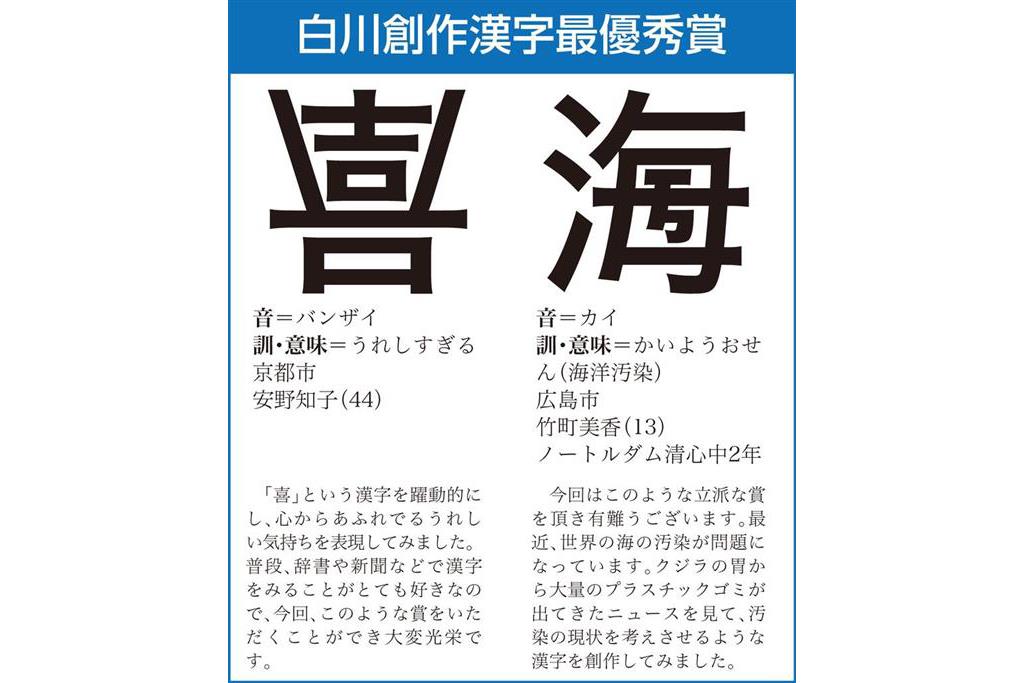 込められた社会へのメッセージ 第１０回創作漢字コンテスト 最高賞決定 1 2ページ Sankeibiz サンケイビズ 自分を磨く経済情報サイト