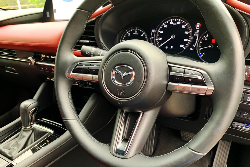 メッキを施した高級感のあるステアリングホイール。ACCは視線を落とさなくても使える操作性の良さがあった