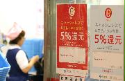 昨年１０月の消費税の増税を前に、キャッシュレスでの支払いにポイントが還元されるチラシが貼られた鮮魚店＝令和元年９月３０日午後、東京都台東区（川口良介撮影）
