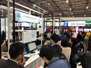 ５ＧやＡＩ、ＩｏＴなどの最新技術が披露されたイベントに出展したギックスのブース＝１月２３日、東京都江東区