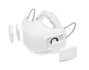 ＬＧ電子が開発した呼吸に連動してフィルター越しに空気を入れ替える小型ファンを搭載した新型マスク（同社提供・共同）