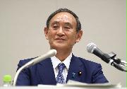自民党総裁選への出馬を表明する菅義偉官房長官＝２日午後、東京都千代田区（桐山弘太撮影）