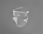 理化学研究所のシミュレーションを基に、サントリーと凸版印刷が共同開発した飲食に特化したフェイスシールド（凸版印刷提供）