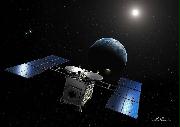 地球に向けて試料のカプセルを切り離す小惑星探査機「はやぶさ２」の想像図（池下章裕氏提供）