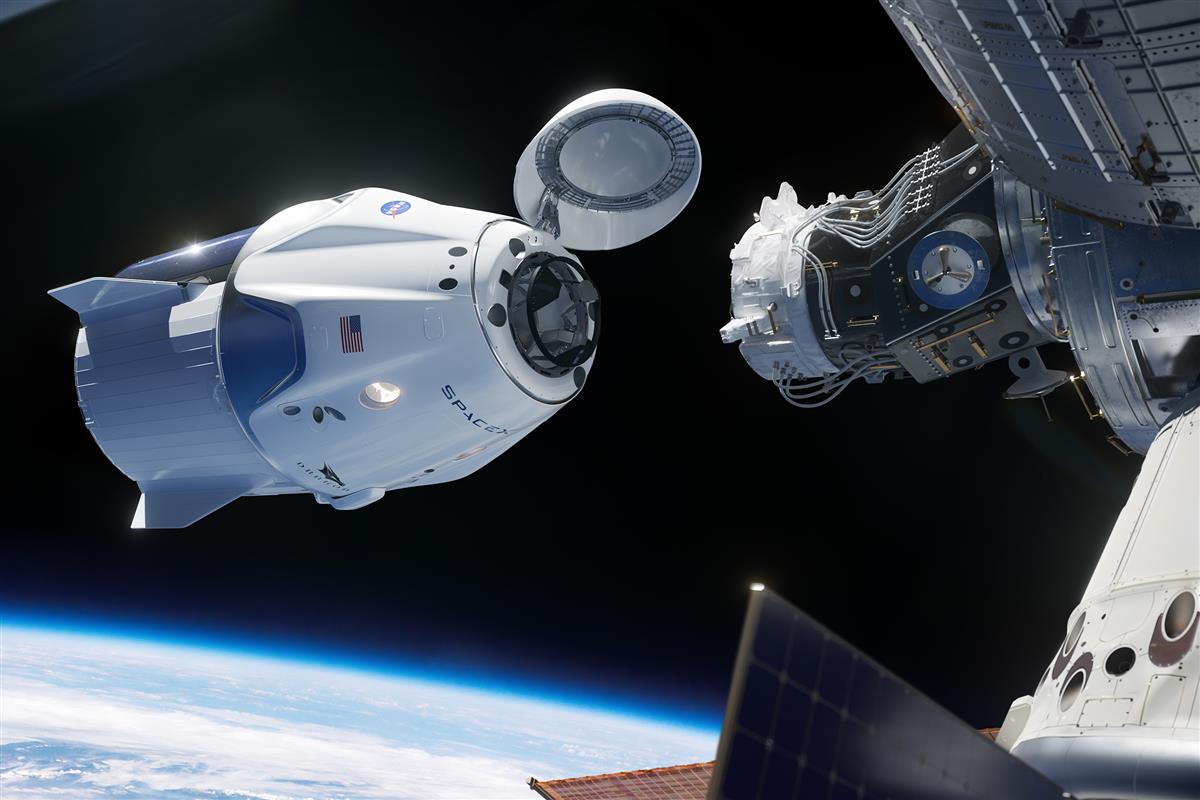 クルー・ドラゴンがISSにドッキングするイメージ（SpaceX）