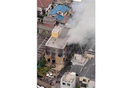 「京都アニメーション」のスタジオ＝２０１９年７月１８日、京都市伏見区（本社ヘリから）