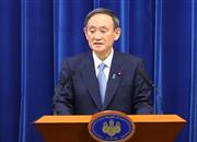 年頭の記者会見に臨む菅義偉首相＝４日午前、首相官邸（萩原悠久人撮影）