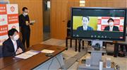 ワーケーションの誘致などについて話し合われた岡山、鳥取両県知事のオンライン会談＝１月１８日、岡山県庁