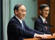 ９都道府県への緊急事態宣言の延長を表明し国民へさらなる協力を呼びかける菅義偉首相＝２８日午後、首相官邸（春名中撮影）
